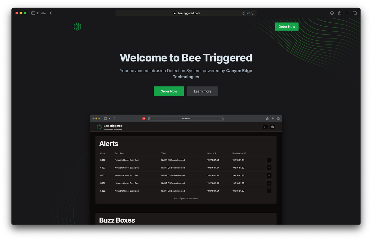 A Screenshot of the marketing website for Bee Triggered